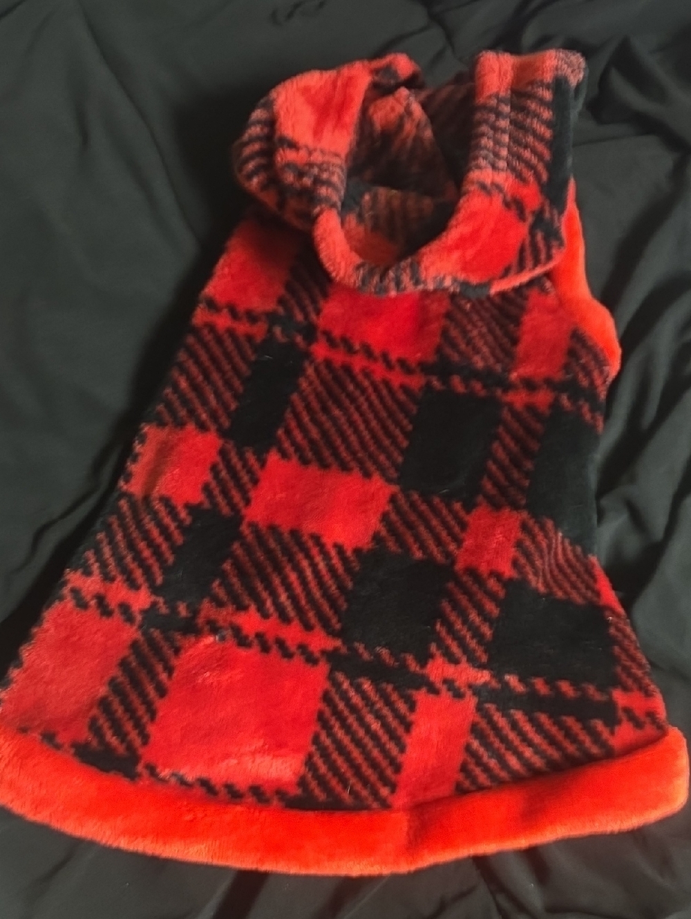 Red & Black Plaid Plush Cowl Neck Dress